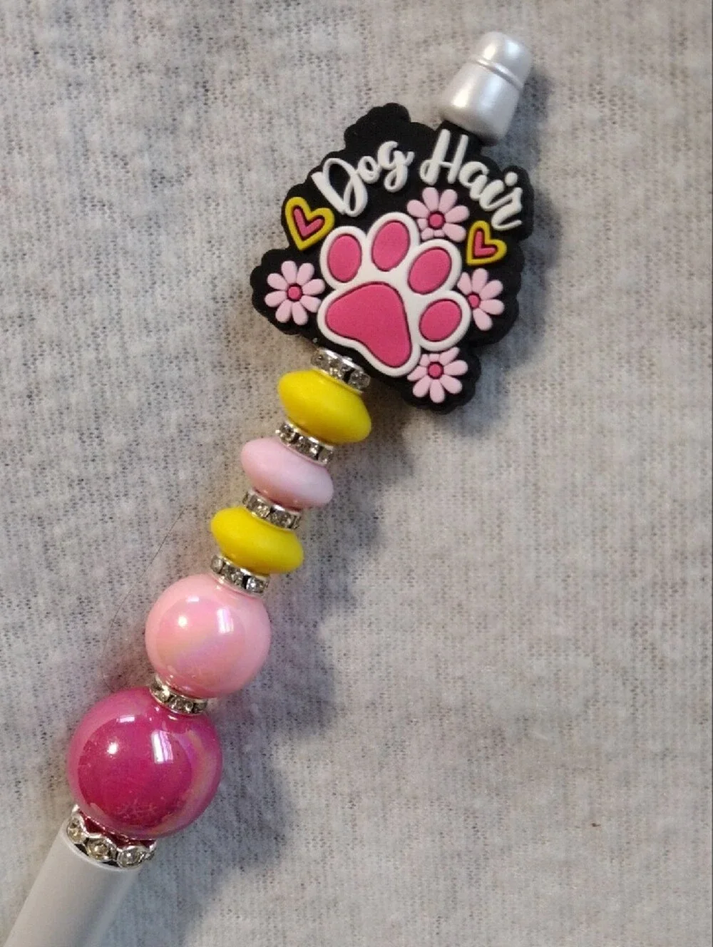 Dog Hair Pink and Yellow Beaded Ballpoint Pen - Home Office